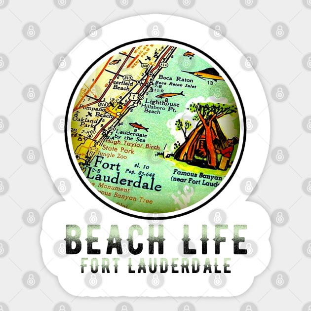 Fort Lauderdale Boca Raton Florida Beach Life Old Map Sticker by Joaddo